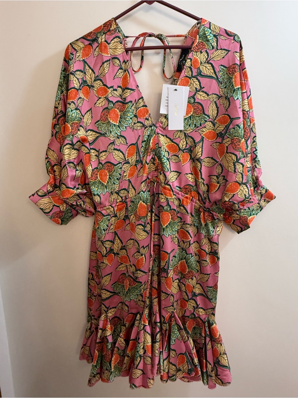 Aakaa Pink Floral Tie-Back V-Neck Dress